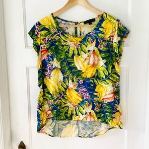 RACHEL Rachel Roy Floral Tropical Fruit Cap Sleeve Hi-Lo Top Size M rayon bright
